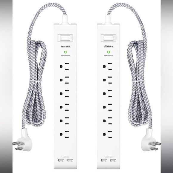 Other - 2 Pack Power Strip Surge Protector, 6 Outlets 2 USB Ports 5Ft Extension Cords